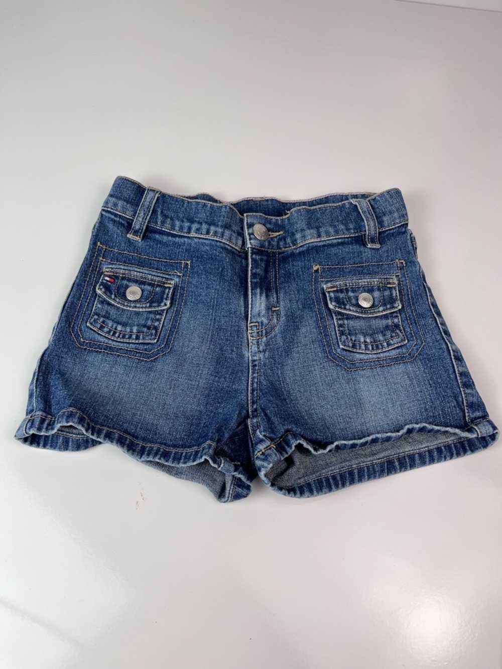 Kids Children’s Girls Tommy Hilfiger Jean Denim Blue Shorts Sz 7 Snap Pockets